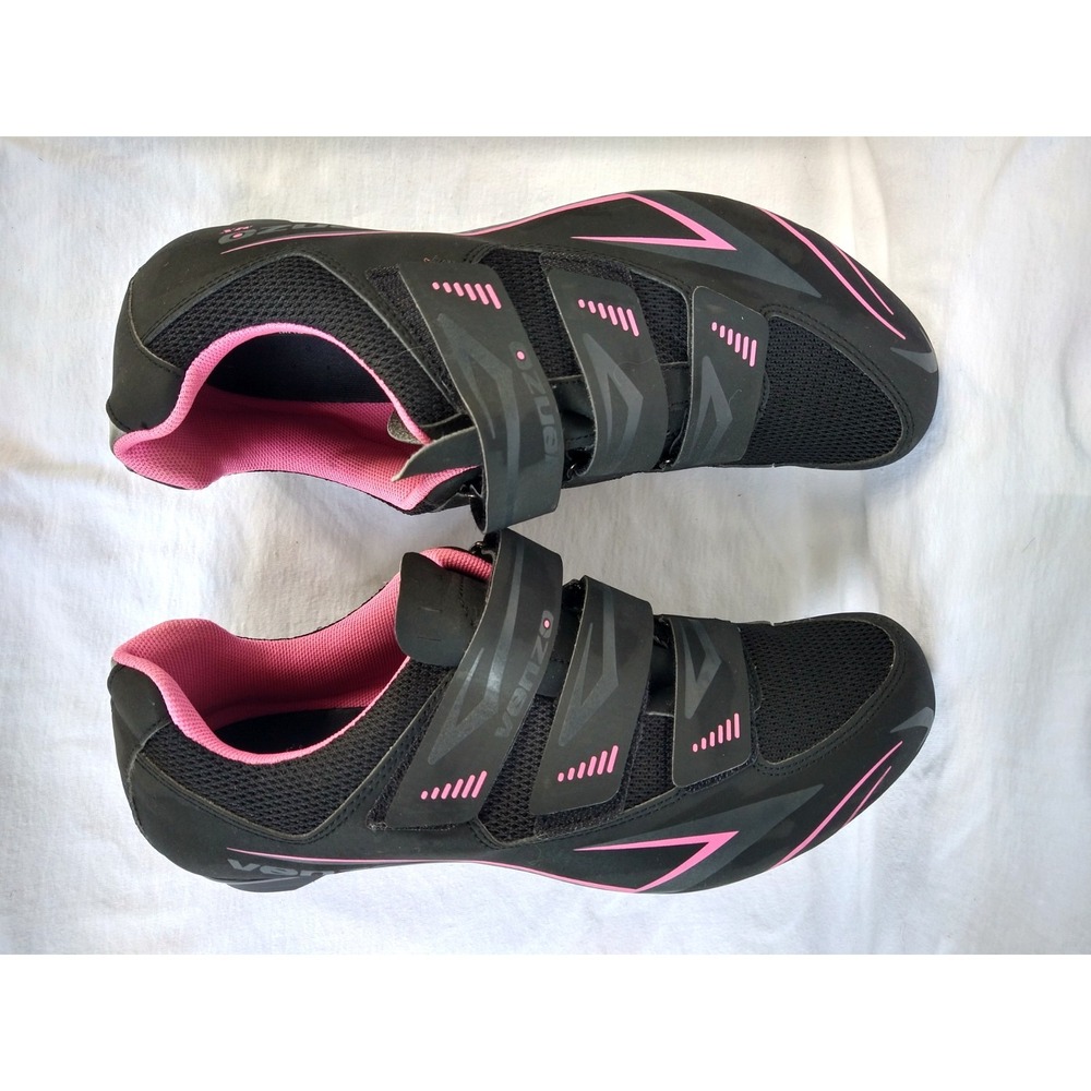 Venzo Cycling Shoes Unisex Size 44 Black Pink Mountain Biking Sports 9.5 M 11 W